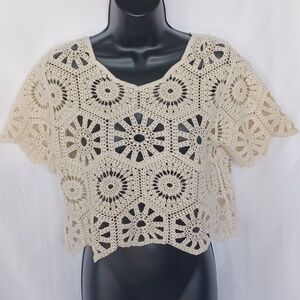 Rebellion Again Knitted Crop top Sweater, Festival Vibes, Sz S, 18" Ptp, 17" Lg